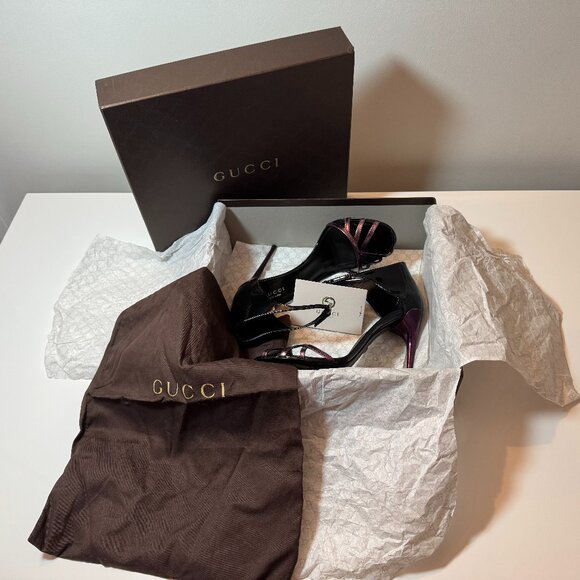 Gucci Colorblock Patent Leather Sandals Size 39 in Black / Purple - Picture 1 of 7